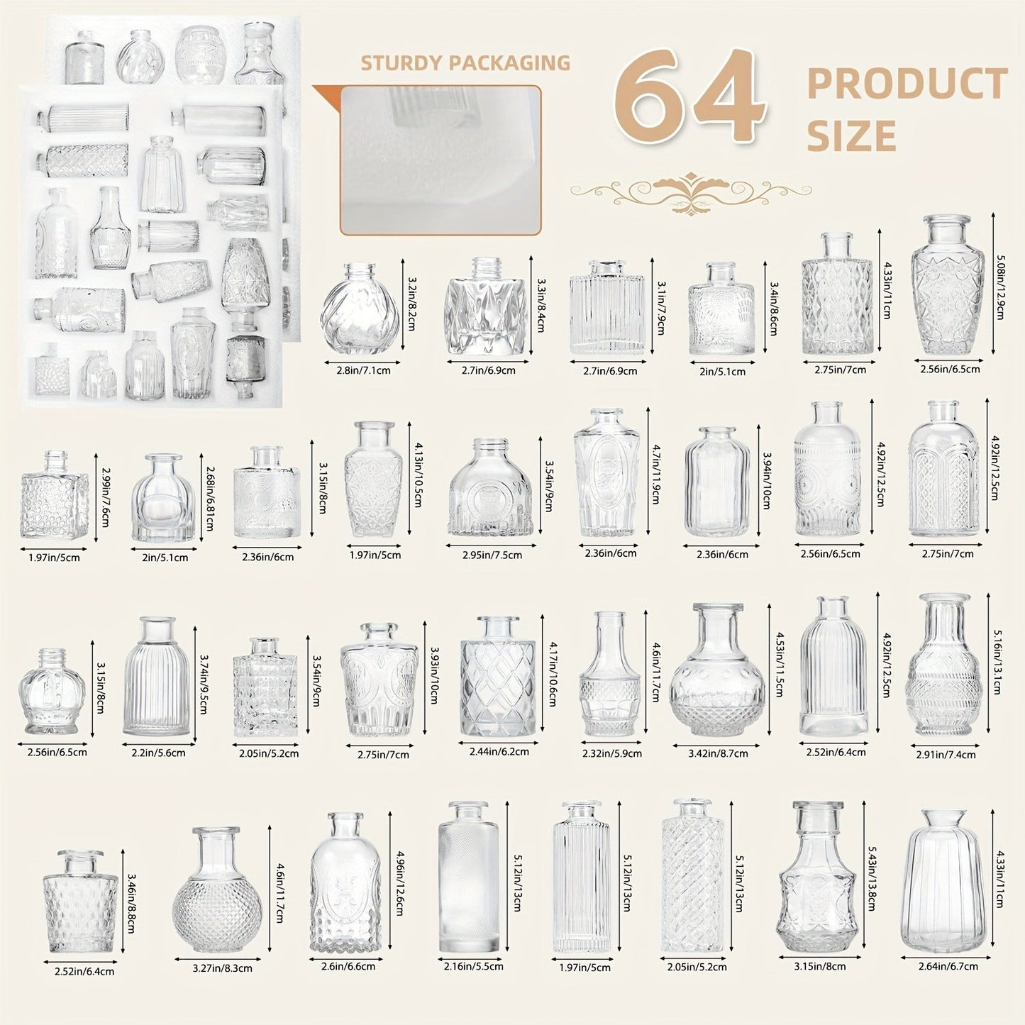 Clear Glass Bud Vase Assortment in 12-, 18-, 30-, 54- or 64-Piece Sets for Wedding and Table Displays