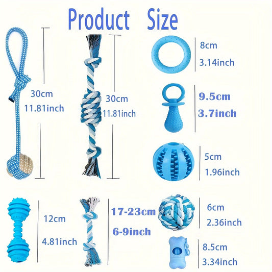 Dog Toy Assorted Puppy Bundle with Random Chew, Rope, Treat Ball and Squeaky Mix in 3 or 12 Pieces