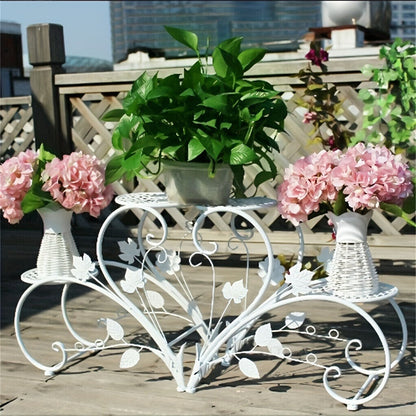 Two-Piece Half-Heart Metal Plant Stand Set with Four-Tier Pot Display for Garden, Patio or Home