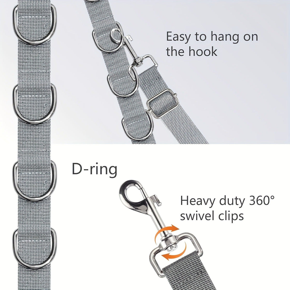 Dog Grooming Restraint Strap Set with Three Adjustable Grey Loops and Rotating Clips for Supported Use