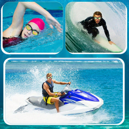 Iridescent-Lens Swim Goggles Set with Adjustable Split Strap, Swim Cap, Hard Case and Small Accessories