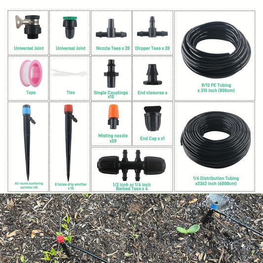 226FT Drip Irrigation Kit - Automatic Plant Watering System with Adjustable Nozzles for Garden & Greenhouse