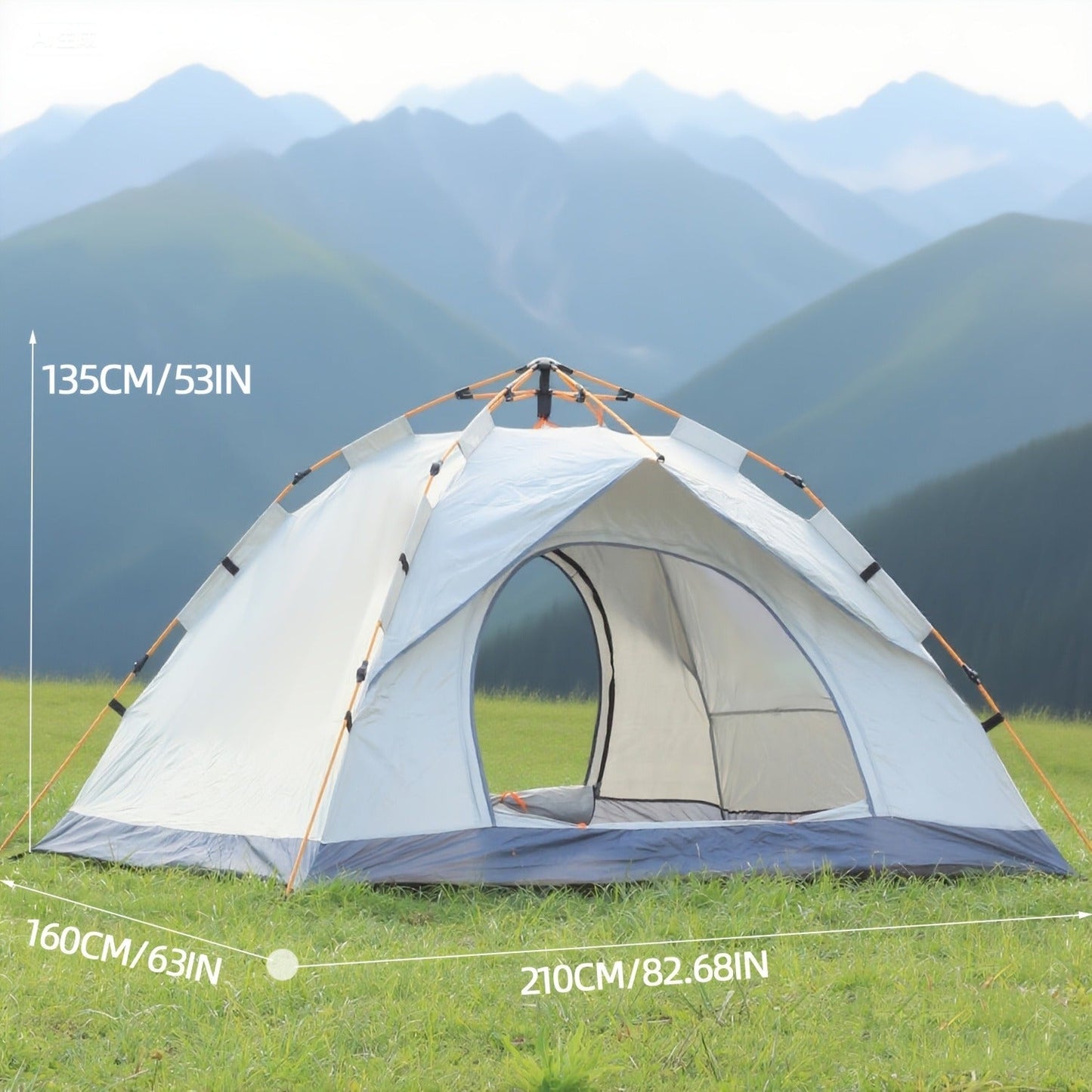 Camping Tent 4-Person Pop-Up Sunshade with Insect-Mesh Panels, Two-Door Option and M or L Sizes