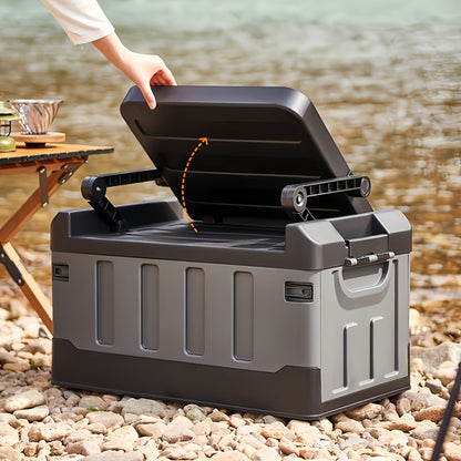Camping Storage Box Chair with Folding 23.43-Inch Base, Raised Backrest and Five Color or Liner Options