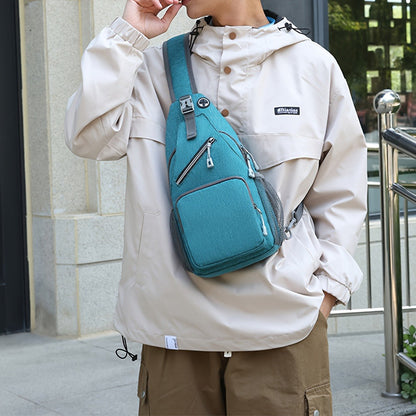 Sling Bag Two-Pack in Light Gray and Navy Oxford Cloth with Crossbody Chest Carry and Zipper Closure