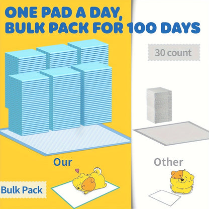 Six-Layer Disposable Pet Pads with 50, 101 or 200-Piece Pack Options and Blue-White Design