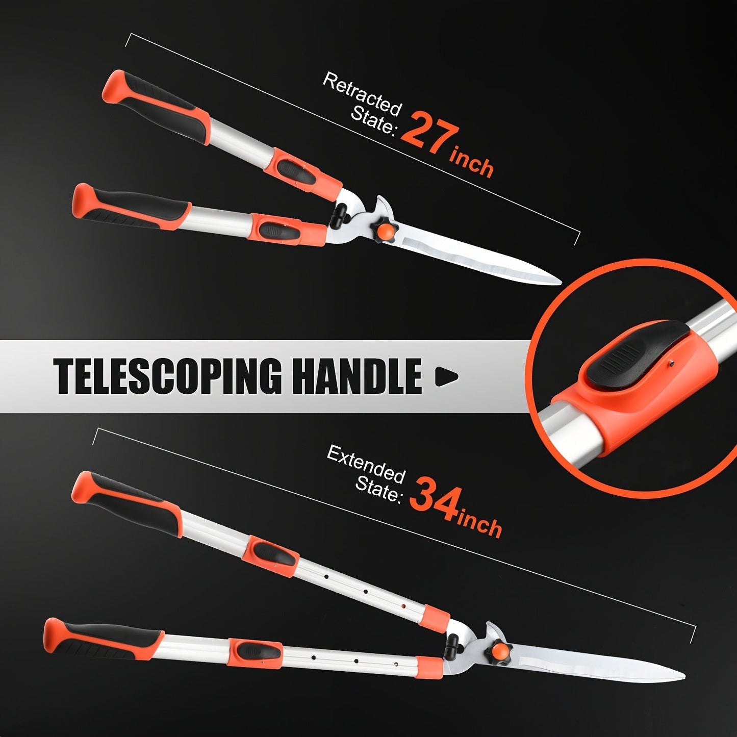 Long-Reach Bypass Lopper with Telescoping Silver Handles, Orange Grips and 27–34-Inch Variant Label