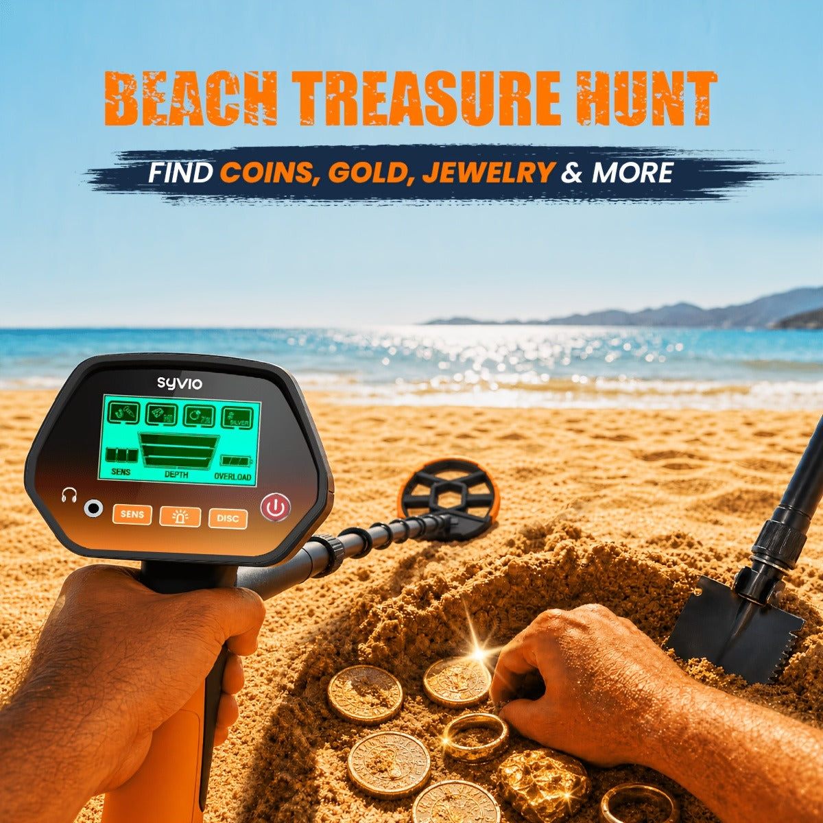 LCD Metal Detector with 8-Inch Search Coil, Adjustable Shaft and Green, Yellow or Basic-Version Options