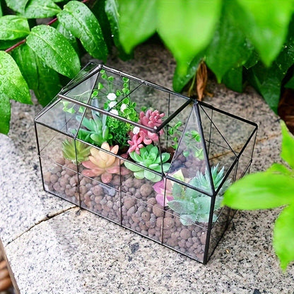 Geometric Glass Terrarium with Swing Lid 9.84x5.31x7.87 Inch Victorian Wardian Case for Succulents Cactus Air Plants Ferns Indoor Desktop Decor Black