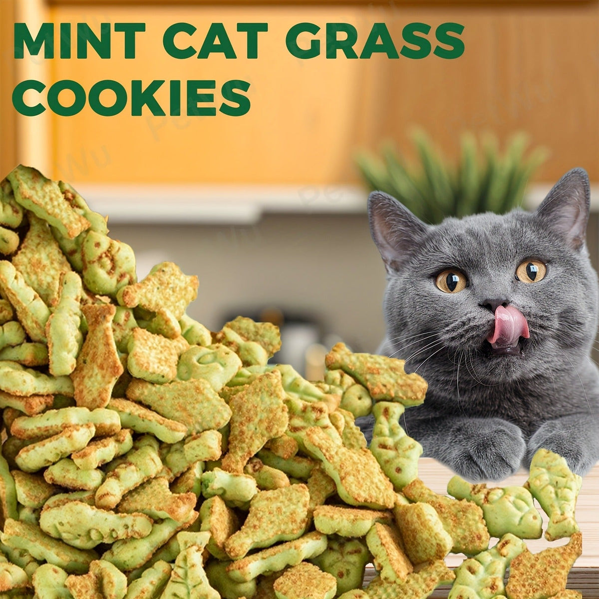 150 g Catnip and Cat-Grass Cookie Treats with Shaped Pieces and Pictured Ingredient Panel Pictured