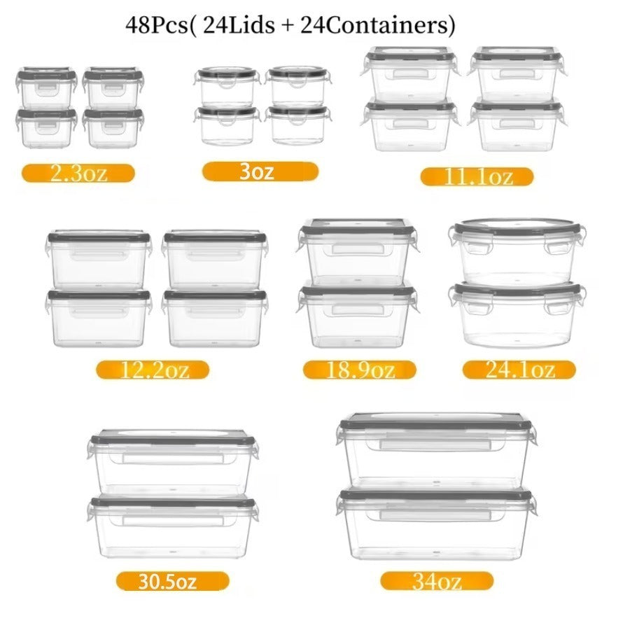 Food Storage Container Set with 12, 20 or 24 Clear Boxes, Locking Lids and Microwave, Dishwasher and Freezer Use