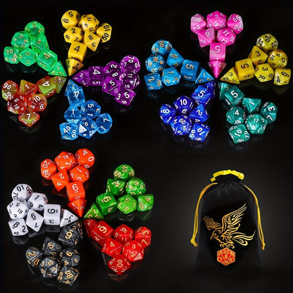 Fifteen-Set Polyhedral Dice Collection with 105 Pieces, Seven Die Shapes and Black Drawstring Storage Bag
