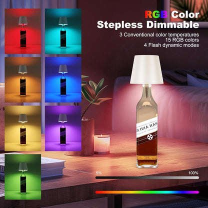 Rechargeable LED Bottle Lamp Table Lamp, 3 Color Temperatures, Touch Control Dimmable Bedside Light for Bedroom Dining Room Bar Desk – Modern Minimalist Design