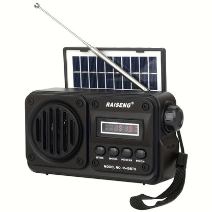 Retro FM Radio Speaker with Solar Panel, Bluetooth, USB and TF Card Playback in Black or Brown