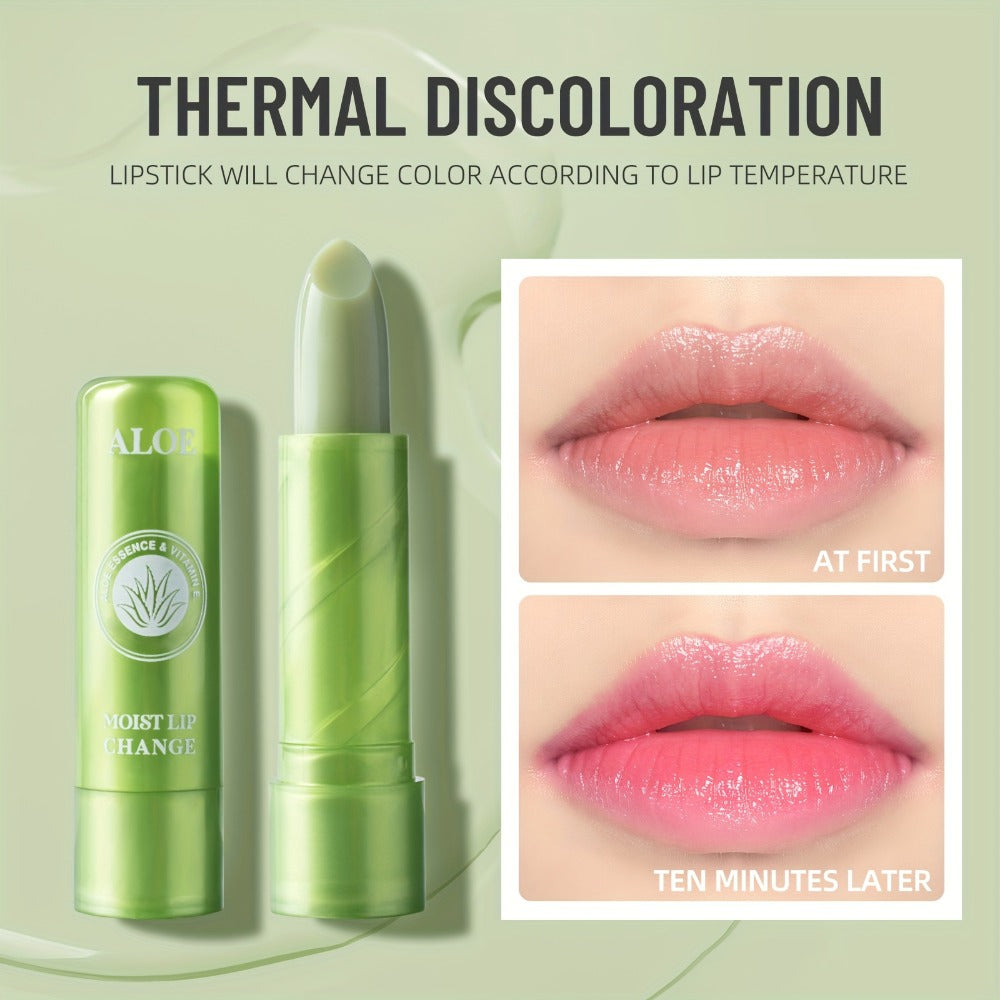12-Piece Aloe-Themed Lip Balm Stick Set with Color-Changing Finish, Beeswax and Vitamin E Labels