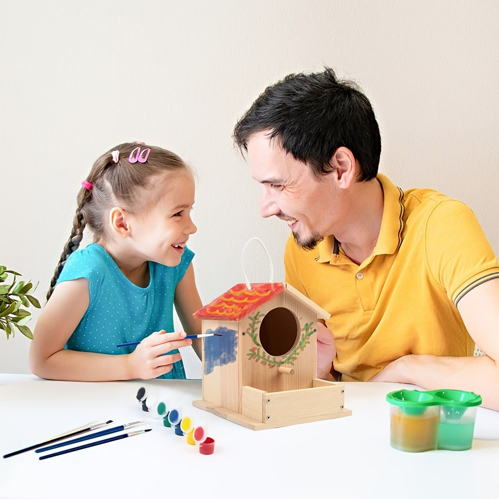 Wooden Birdhouse Build and Paint Craft Kit with Panels, Fasteners, Paints and Brushes in One or Two Packs