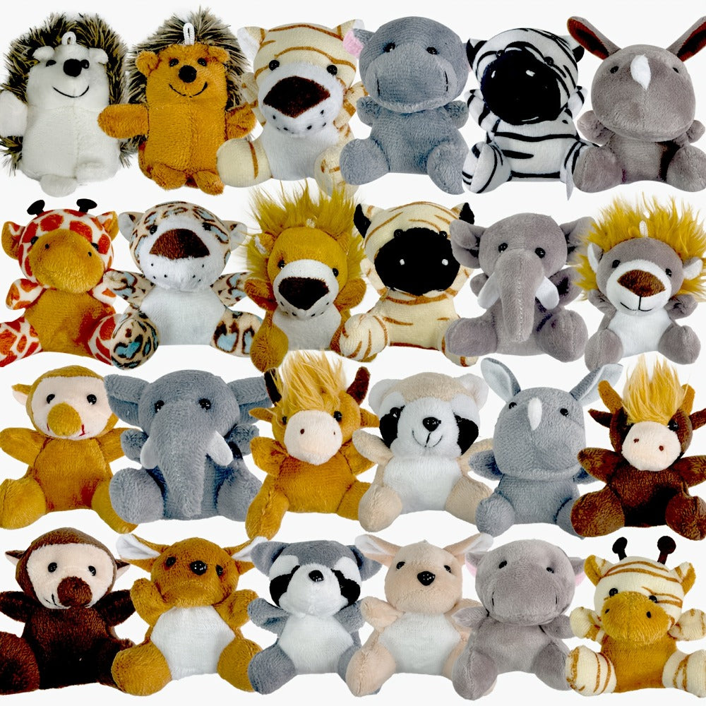 Stuffed Animal Mini Forest Animal Set with 12- or 24-Piece Pack Options for Party Favors and Prizes