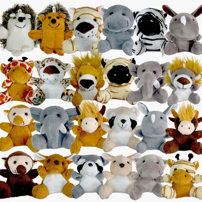 Stuffed Animal Mini Forest Animal Set with 12- or 24-Piece Pack Options for Party Favors and Prizes