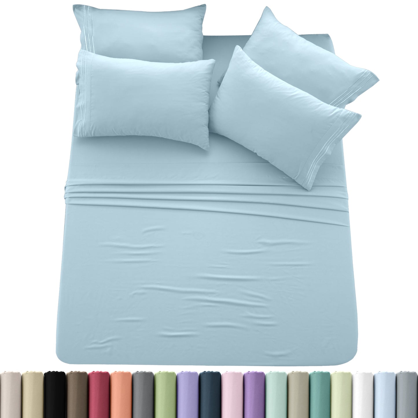 Sheet Set, Six-Piece Brushed Polyester Bedding with 16-Inch Fitted Pocket, Four Pillowcases and Twenty Colors