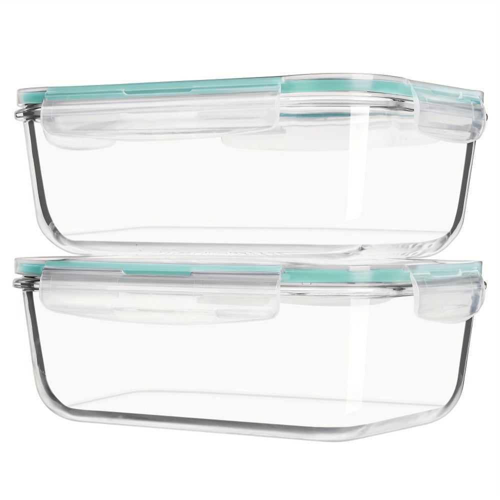 Glass Food Storage Containers with Lids 2 Pack – 63oz Large Airtight Snap Lock Meal Prep Containers, Leak Proof Glass Dish with Lid for Oven, Microwave & Refrigerator, Food Transport Tubs