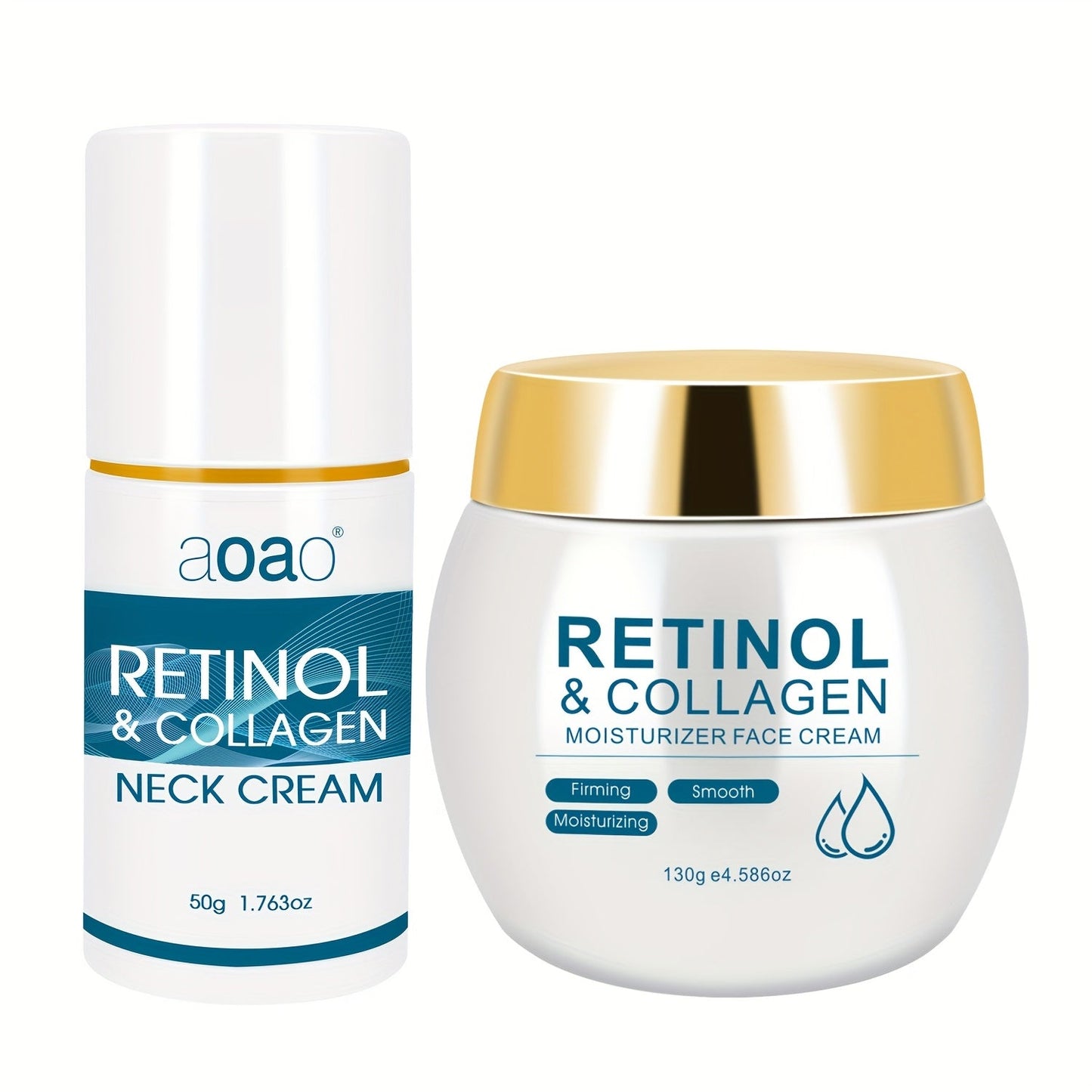 Face Cream Retinol Collagen 130g Jar or Face-and-Neck Cream Duo with Hyaluronic Acid and Vitamin E