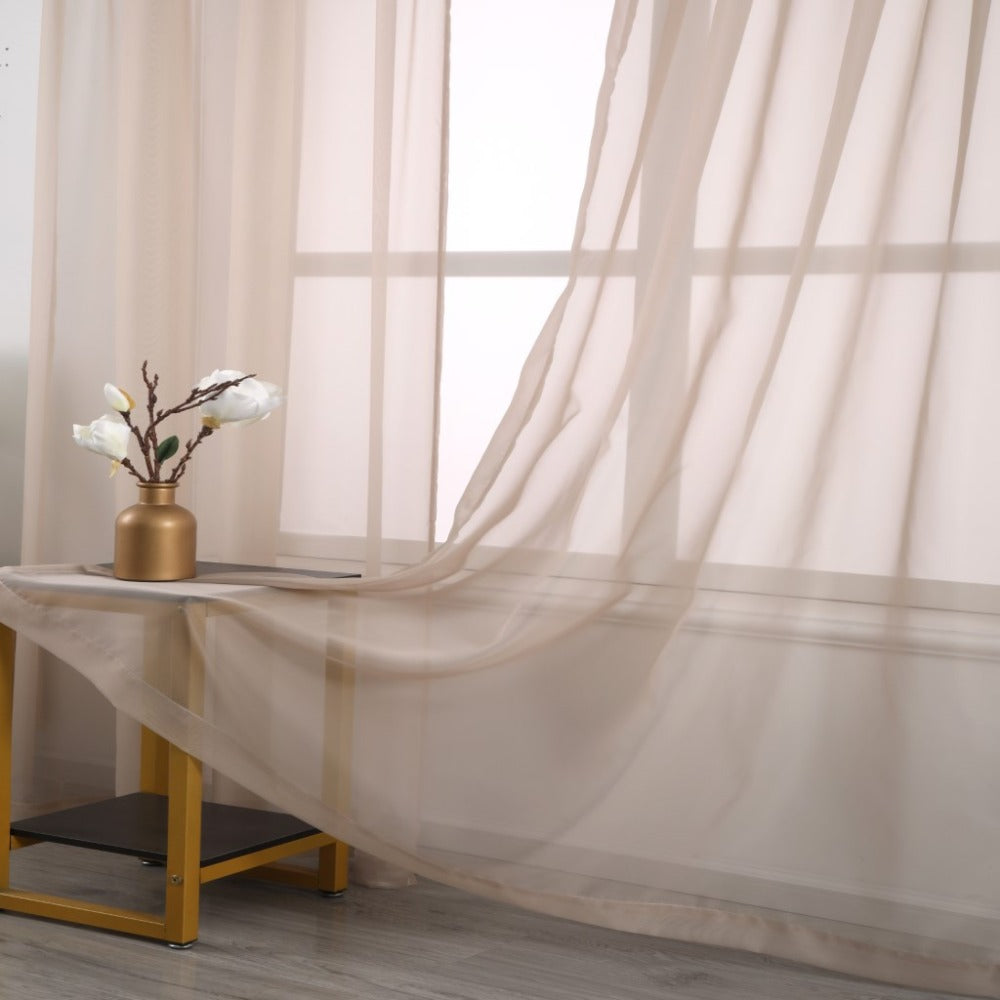 Two-Panel Solid Sheer Curtains with Rod-Pocket Header, Seven Colors and Four Size Configurations