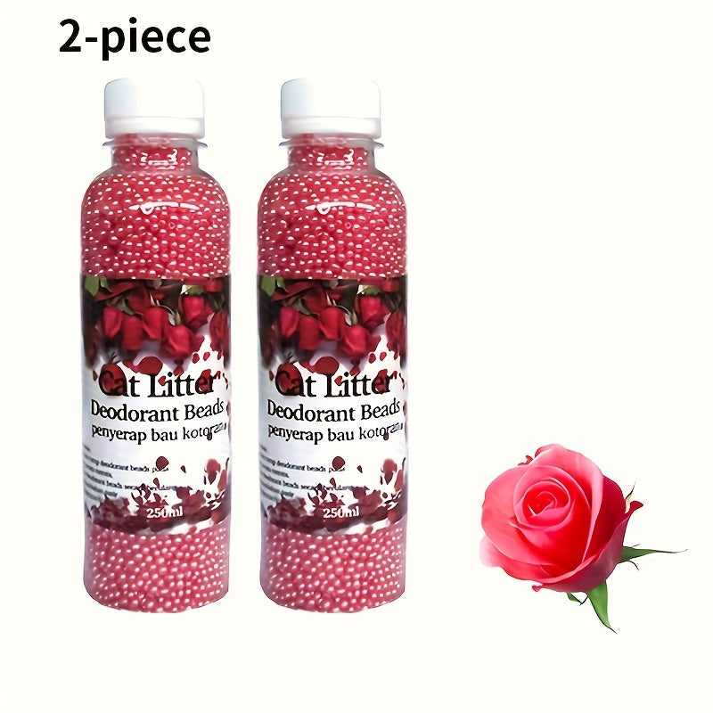 Flushable Cat Litter Deodorizer Beads 2-Pack - Dust-Free Odor Eliminator for Cat Litter Box, Mixed Absorbent Particles, Multiple Scents - Lavender Jasmine Lemon Green Rose, Easy Toilet Disposal