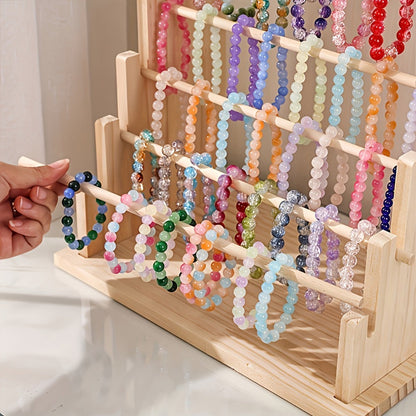 Jewelry Organizer 6-Tier Wooden Stepped Display Tower with Removable Bead Trays for Bracelets and Watches