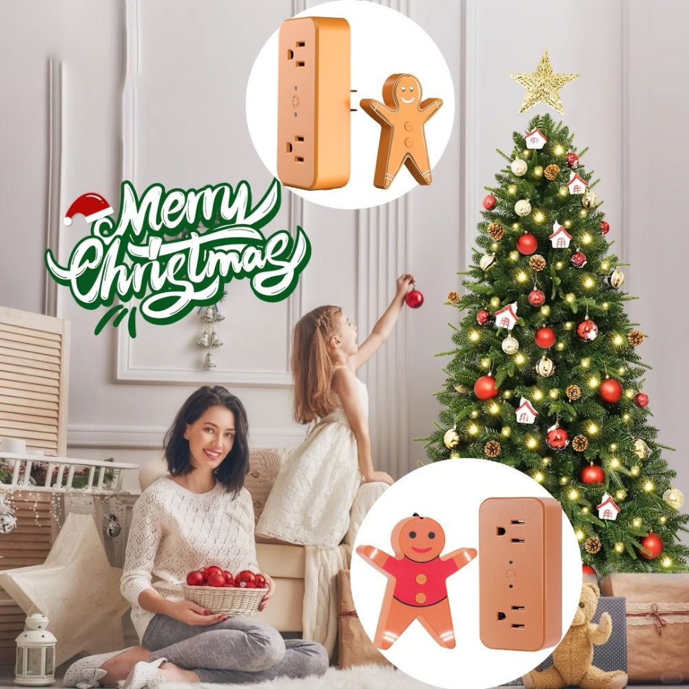 Christmas Tree Remote Control Socket with Built-in Music Function – Wireless 100-Foot Range Outlet Switch for Holiday Lights & Decorations, Gingerbread Design, Easy Plug-In Setup
