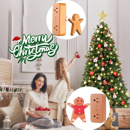 Christmas Tree Remote Control Socket with Built-in Music Function – Wireless 100-Foot Range Outlet Switch for Holiday Lights & Decorations, Gingerbread Design, Easy Plug-In Setup