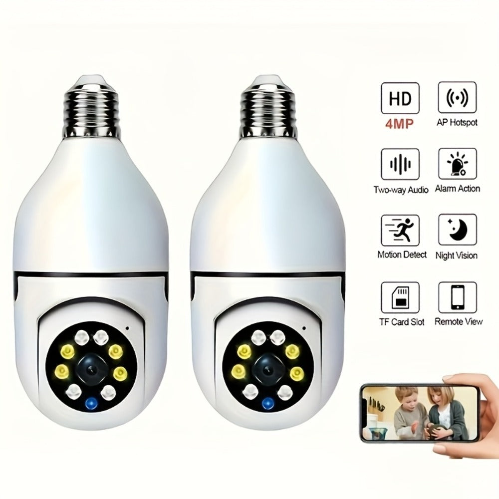 Light Bulb Security Camera 4MP 360° Panoramic 2-Pack, Dual-Band 5GHz/2.4GHz WiFi, Night Vision, Two-Way Audio, App Control – Indoor Home Garage Nanny Pet Cam