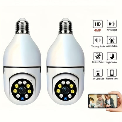 Light Bulb Security Camera 4MP 360° Panoramic 2-Pack, Dual-Band 5GHz/2.4GHz WiFi, Night Vision, Two-Way Audio, App Control – Indoor Home Garage Nanny Pet Cam