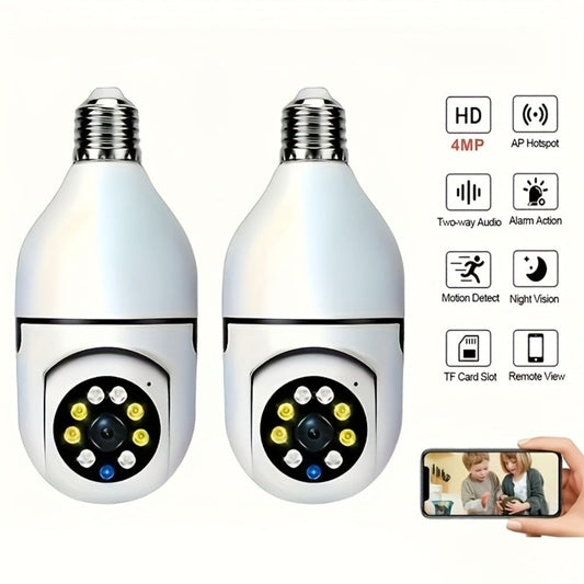 Security Camera 4MP Light-Bulb Two-Pack with Dual-Band WiFi, 360 Panoramic View and Infrared Night Vision