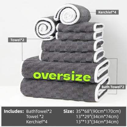 Bath Towels Set 4 or 8 Piece Microfiber Waffle Weave Collection in Gray, Pink, Blue and Beige