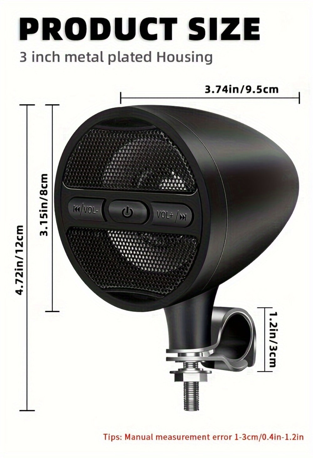 Motorcycle Handlebar Speaker 12V Stereo Audio System with MP3 USB FM Radio Handlebar Mount for Off-Road Dirt Bike ATV Cruiser Waterproof Music Player Black