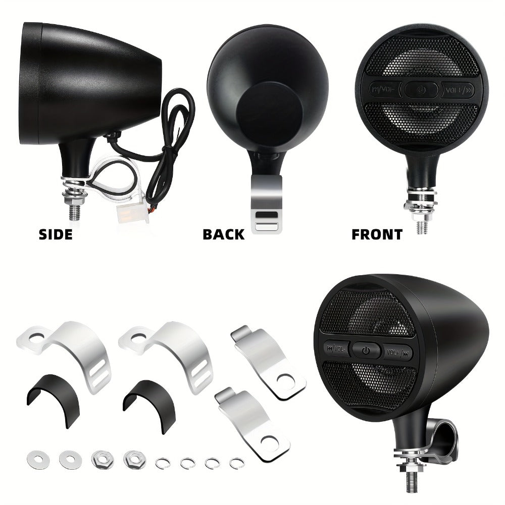 Motorcycle Handlebar Speaker 12V Stereo Audio System with MP3 USB FM Radio Handlebar Mount for Off-Road Dirt Bike ATV Cruiser Waterproof Music Player Black