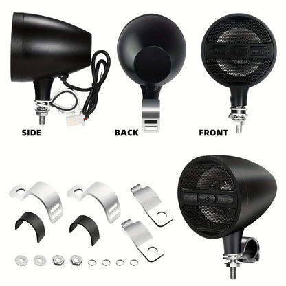 Motorcycle Handlebar Speaker 12V Stereo Audio System with MP3 USB FM Radio Handlebar Mount for Off-Road Dirt Bike ATV Cruiser Waterproof Music Player Black