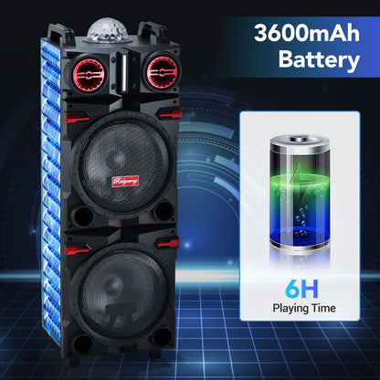 Karaoke Party Bluetooth Speaker with Sound Reactive Lights, 1000W Peak DJ Subwoofer Stereo Boombox