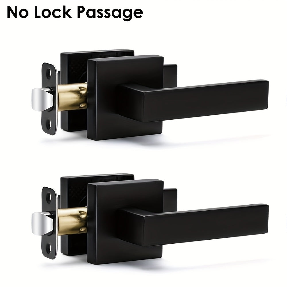 Matte Black Square Door Handle Set – Interior Passage Door Knob for Hall & Closet, Heavy-Duty Left & Right Hand Compatible, Modern Hardware