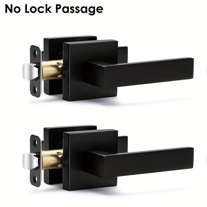 Matte Black Square Door Handle Set – Interior Passage Door Knob for Hall & Closet, Heavy-Duty Left & Right Hand Compatible, Modern Hardware