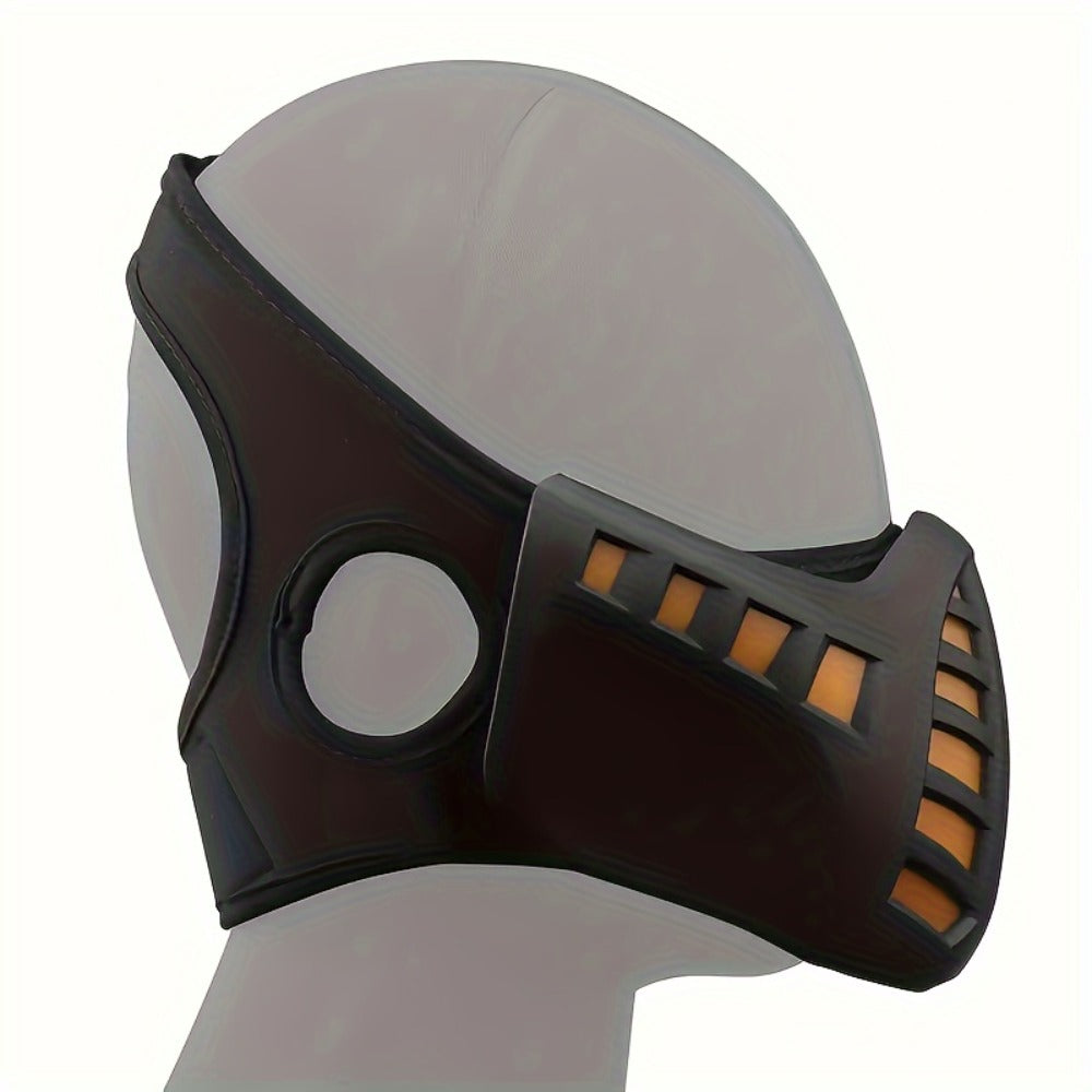 LED Commander Costume Mask with Amber Light Panels, Black Lower-Face Shell and Hood-Style Fabric Cover