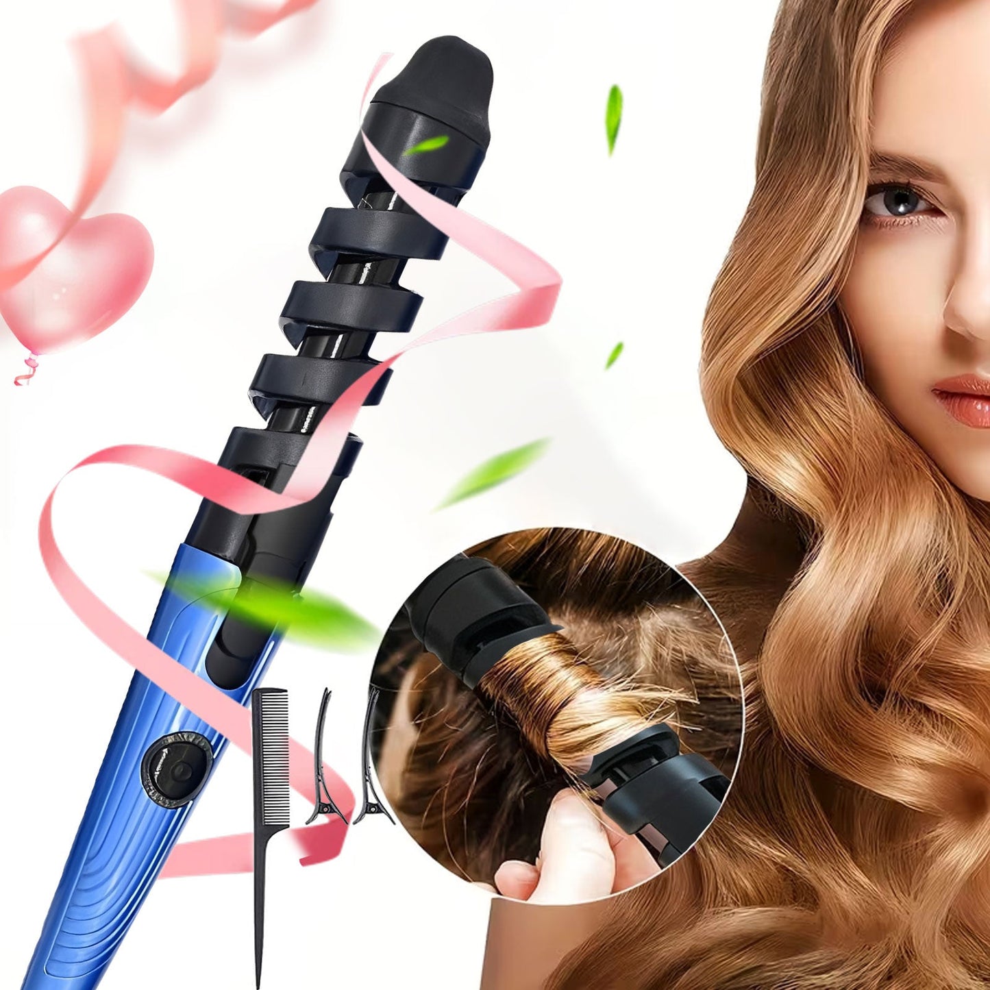 Spiral-Guide Corded Curling Wand with Swivel Power Cable, Two Hair Clips and Comb in Three Colors
