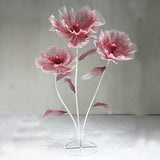 1 Set Of 3 Red Silk Mesh Peonies