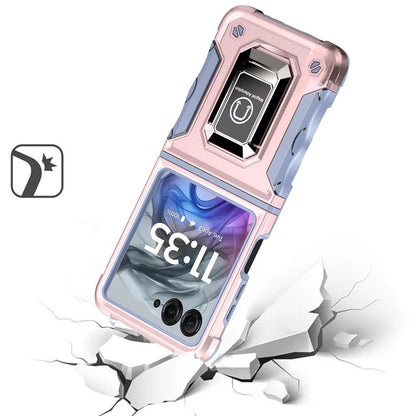 Motorola Razr 2024 Case Defender Metal Magnetic Ring Stand Hybrid Cover – Heavy Duty Shockproof TPU PC Armor with Kickstand & Magnetic Car Mount Compatibility