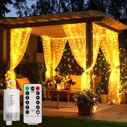 String Lights, 330-LED Waterfall Curtain Panel with Battery Power, Remote, Eight Modes and Three Colors