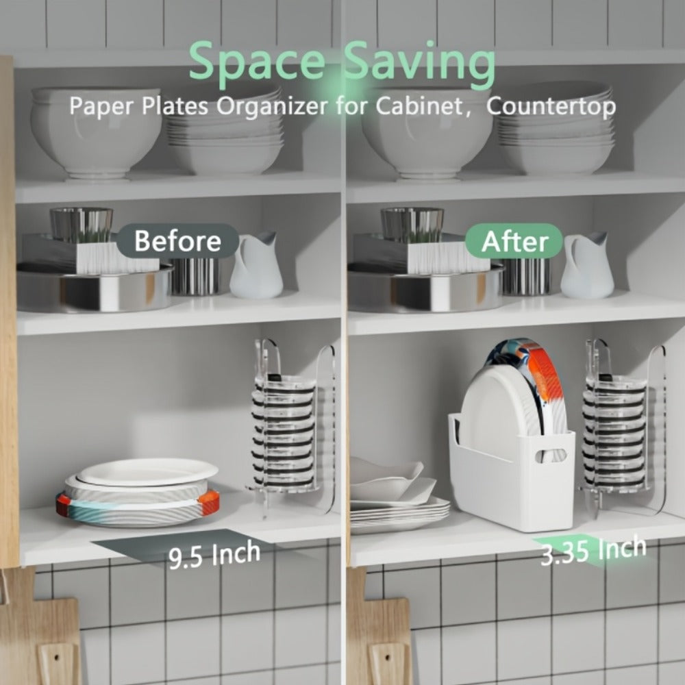 Plate Organizer for Kitchen Counter - Stackable Dish Rack for 6 to 9.5 Inch Plates, Durable Plastic Plate Storage with Colorful Lids, Space-Saving Design for Kitchen, RV, Camping or Outdoor Use