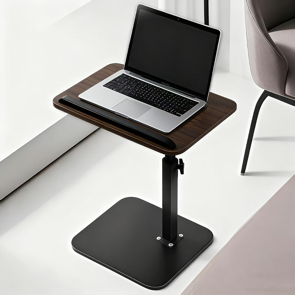 Floor Laptop Tray Table with 360-Degree Swivel Top, Adjustable Support Rod and Walnut or Black Options