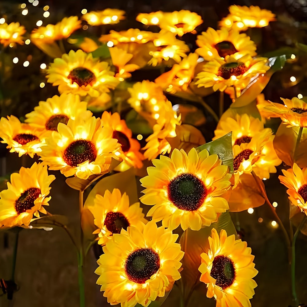 Solar Garden Lights 2-Pack Sunflower Stakes with 6 LED Blooms, IP65 and 75cm Height for Path Decor