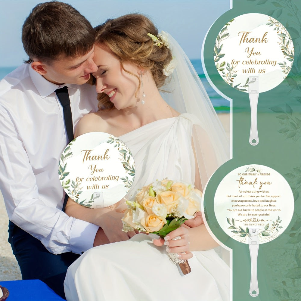 Greenery Leaf Wedding Hand Fans, 100-Piece Green Plastic Set with Handles for Ceremony, Bridal Shower or Party Guests