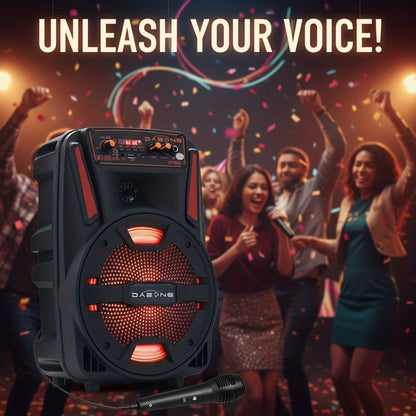 1000W Portable Party Speaker with 8-Inch Woofer & Wired Microphone, Deep Bass 2.1 Surround Sound, 8-Hour Battery, Bluetooth USB SD FM AUX, Wireless Speaker for DJ Karaoke Home Gatherings Outdoor Events